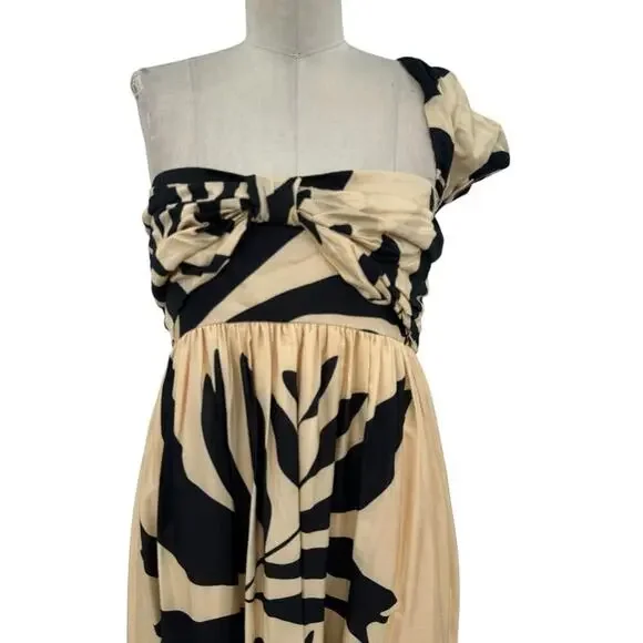 Anthropologie Let Me Be Maxi Dress Palm Printed One Shoulder Cream Black Size MP - Picture 3 of 14